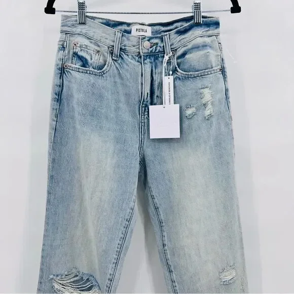 NWT Pistola Jeans Blue Light High Rise Distressed Roller Size 25